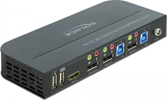 DeLOCK DisplayPort 8K 30Hz KVM-Switch mit USB/Audio, 2-fach