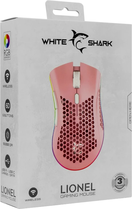 White Shark Lionel Pink Wireless Gaming Mouse, rosa/weiß, USB