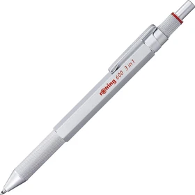 rOtring 600 3-in-1 Multi Pen Druckbleistift und Kugelschreiber silber/rot