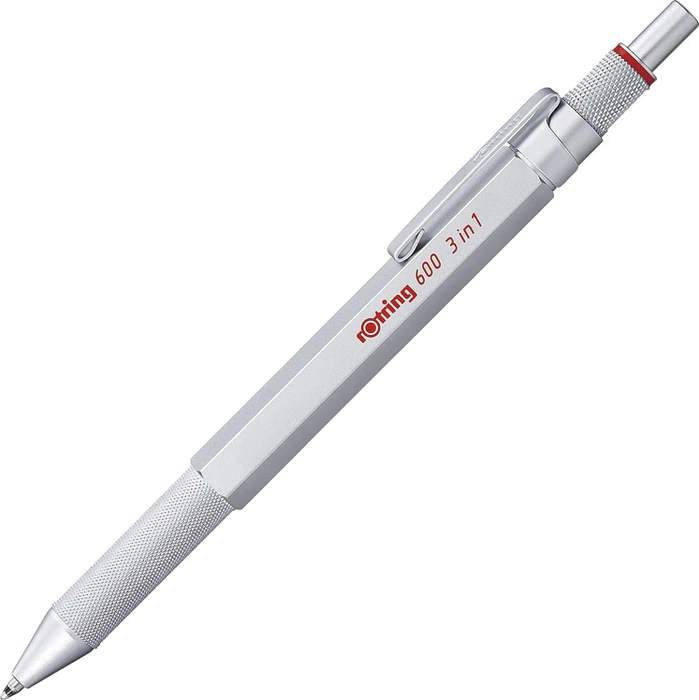 rOtring 600 3-in-1 Multi Pen Druckbleistift und Kugelschreiber silber/rot