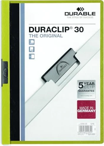 Durable Duraclip 30 Klemmmappe, A4, grün/transparent, 25er-Pack