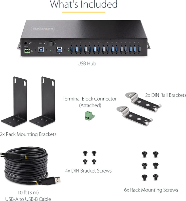 StarTech Industrial USB-Hub, 16x USB-A 3.0, USB-B 3.0 [Buchse]