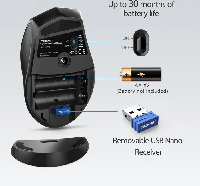 TeckNet Classic 2.4G Wireless, schwarz, USB