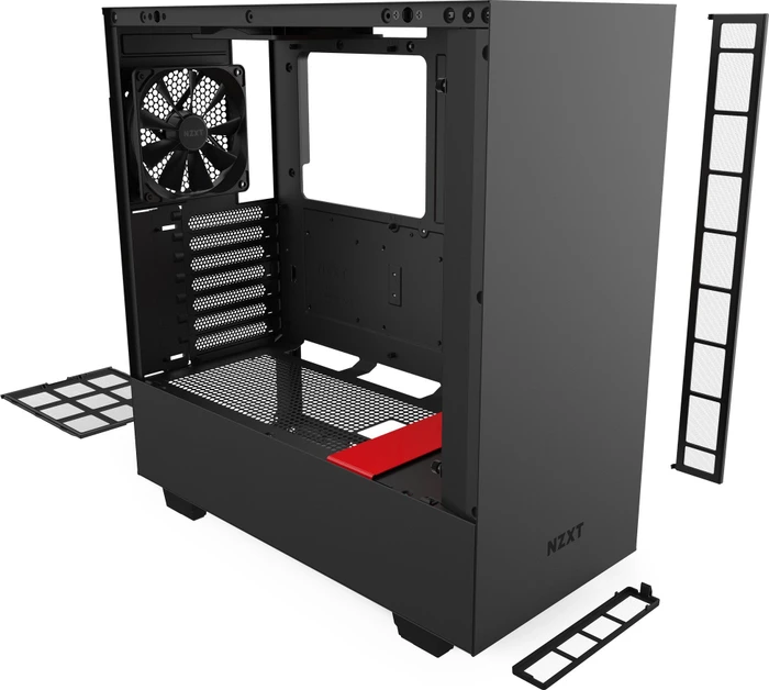 NZXT H510, schwarz/rot, Glasfenster