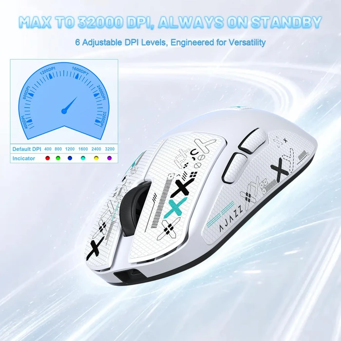 Ajazz AJ159 V2 Wireless Gaming Mouse mit Akku-Ladestation, weiß, inkl. Grip Tape, USB/Bluetooth