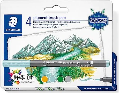 Staedtler pigment brush pen 371 Lake Colours sortiert, 4er-Set