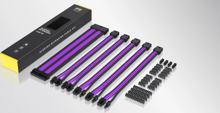 EZDIY-FAB Cable Extension Kit, 1x 24-Pin, 2x 4/8-Pin ATX, 3x 8-Pin PCIe, 16AWG, schwarz/violett