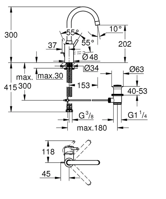 Grohe Concetto Einhand-Waschbeckenarmatur 1/2" L-Size mit Ablauffernbedienung chrom