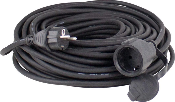 as-Schwabe Gummi Verlängerungskabel IP44 schwarz, H07RN-F 3G1.5, 5m
