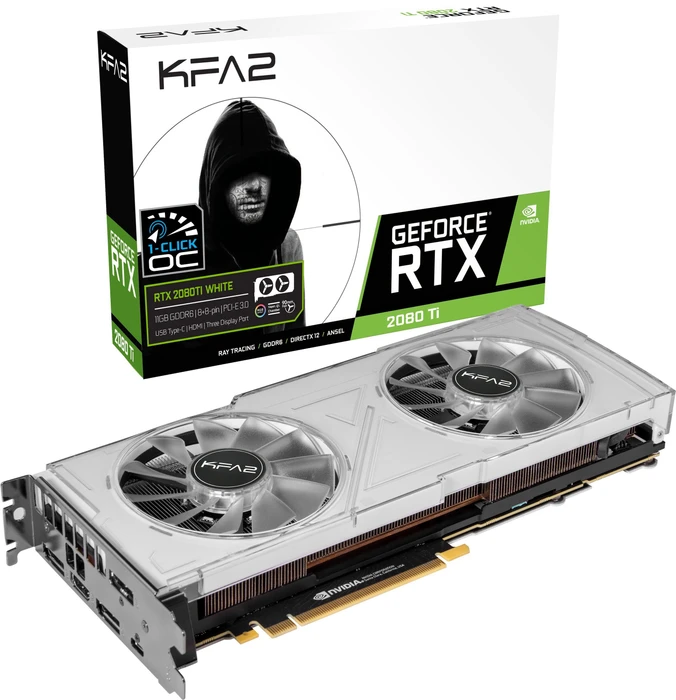 KFA2 GeForce RTX 2080 Ti Dual White (1-Click OC), 11GB GDDR6, HDMI, USB-C, 3x DP