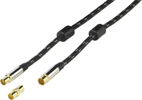 Vivanco Antennen-Kabel mit Nylonummantelung, Koax-Stecker - Koax-Kupplung, 120dB, 1.5m, schwarz (48138)