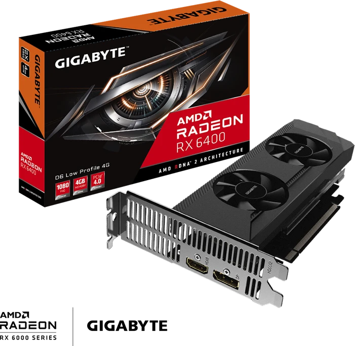 GIGABYTE Radeon RX 6400 D6 Low Profile 4G, 4GB GDDR6, HDMI, DP