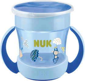 NUK Mini Magic Cup Trinkbecher mit Trinkrand und Deckel, 6+M, 160ml, blau