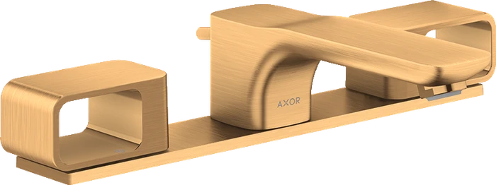 Hansgrohe Axor Urquiola 3-Loch Waschtischarmatur 50 mit Platte und Zugstangen-Ablaufgarnitur brushed gold optic