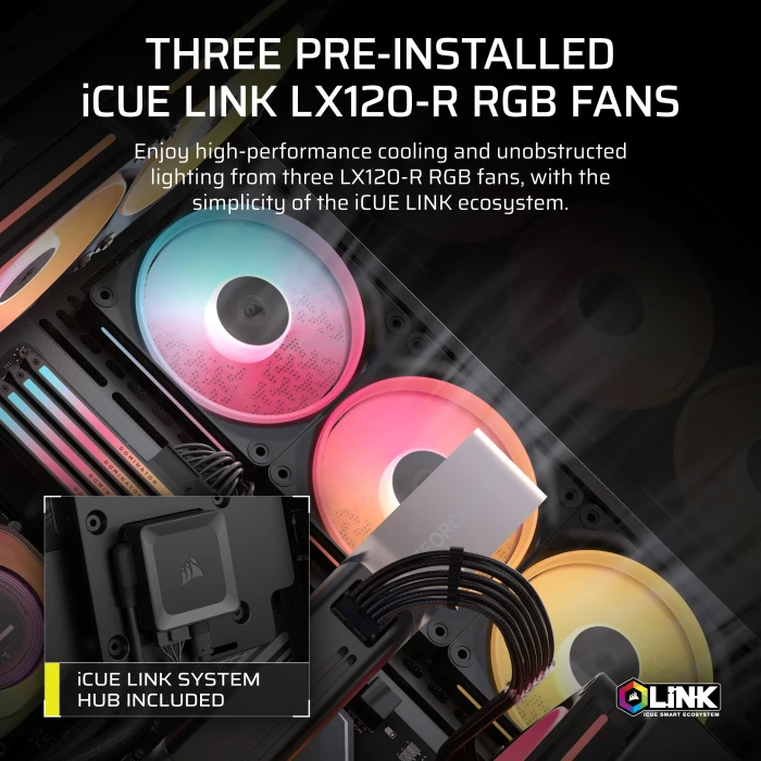 Corsair 3500X LX-R RGB iCUE LINK, schwarz, Glasfenster