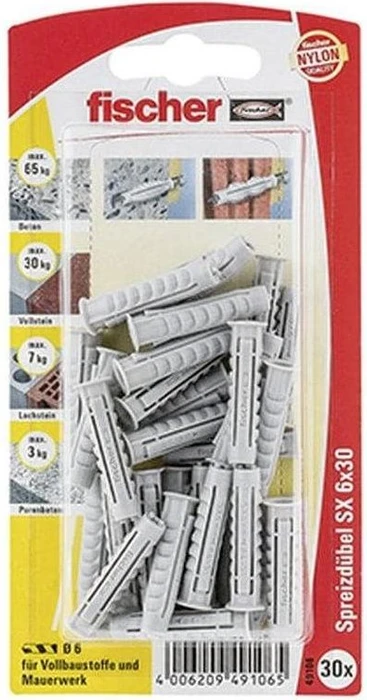 fischer SX 6x30 K NV Spreizdübel, 6x30mm, 30 Stück