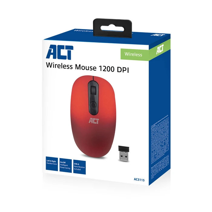 Act Wireless Mouse 1200dpi rot, USB