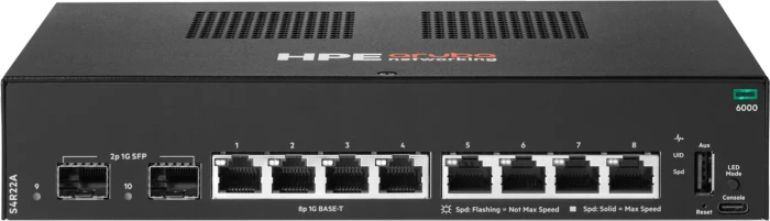 HPE Aruba CX 6000 Series Desktop Gigabit Managed Switch, 8x RJ-45, 2x SFP