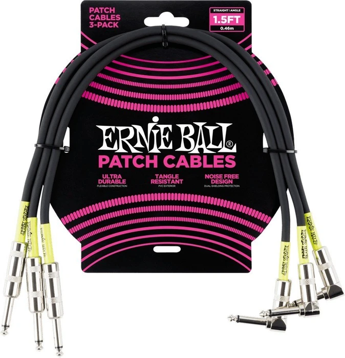 Ernie Ball 1.5" Straight/Angle Patch Cable 3-Pack Black