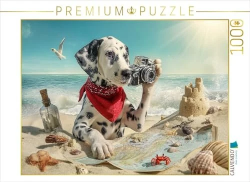 Calvendo Dalmatiner Hund auf Schatzsuche am Strand mit Karte und Kamera