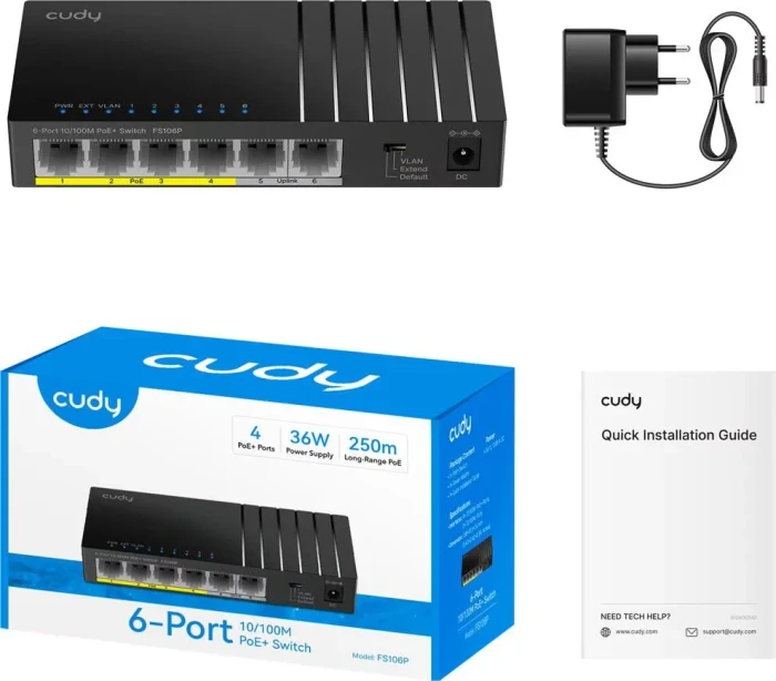 Cudy FS10 Desktop Switch, 6x RJ-45, PoE+