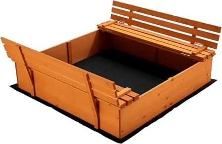 Wiltec Sandkasten mit Deckel 2 Sitzbänke