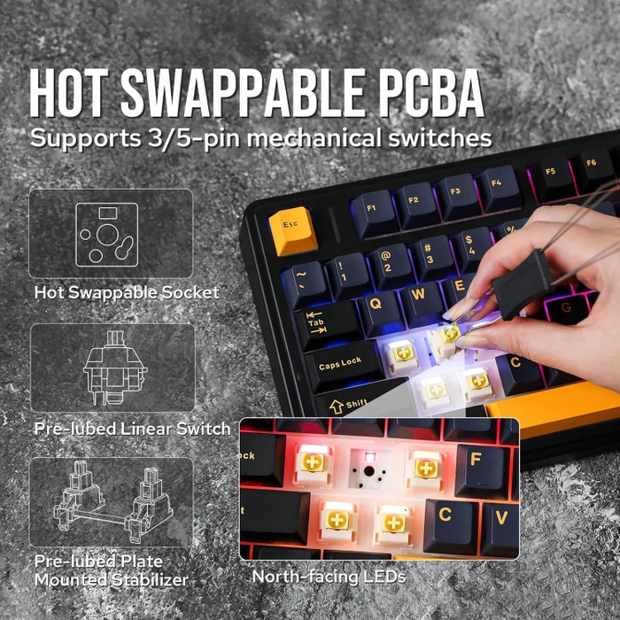 Epomaker x Aula F75, Black, LEDs RGB, hot-swap, LEOBOG Ice Vein, USB/Bluetooth, US