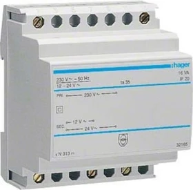 Hager Sicherheitstrafo 230V/12V und 24V 16VA 4PLE