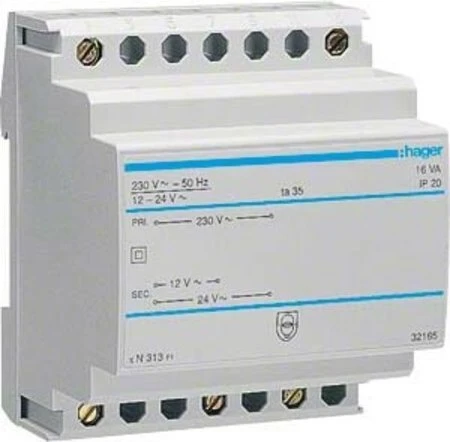 Hager Sicherheitstrafo 230V/12V und 24V 16VA 4PLE
