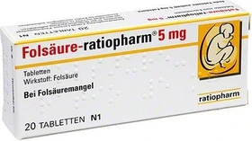 Folsäure-ratiopharm 5mg Tabletten, 20 Stück