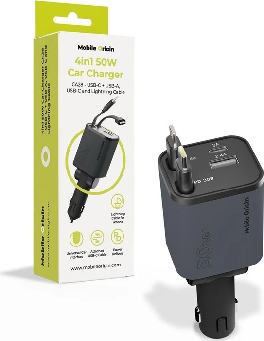Mobile Origin 4in1 Car Charger CA28 50W grau/schwarz
