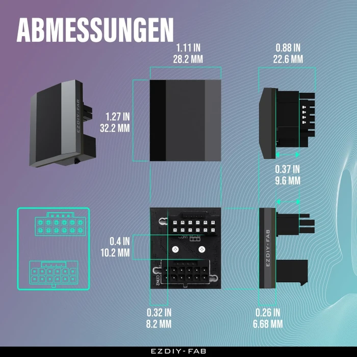 EZDIY-FAB 12VHPWR Winkeladapter 180°, Slim, Variante STD, Sense-Pins an der Oberseite, schwarz