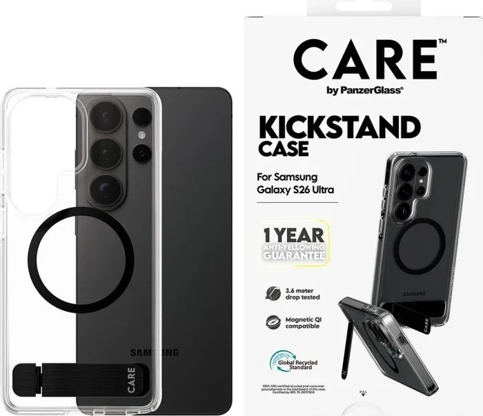 PanzerGlass Care Urban Explorer Case transparent mit Kickstand & Qi schwarz für Samsung Galaxy S26 Ultra