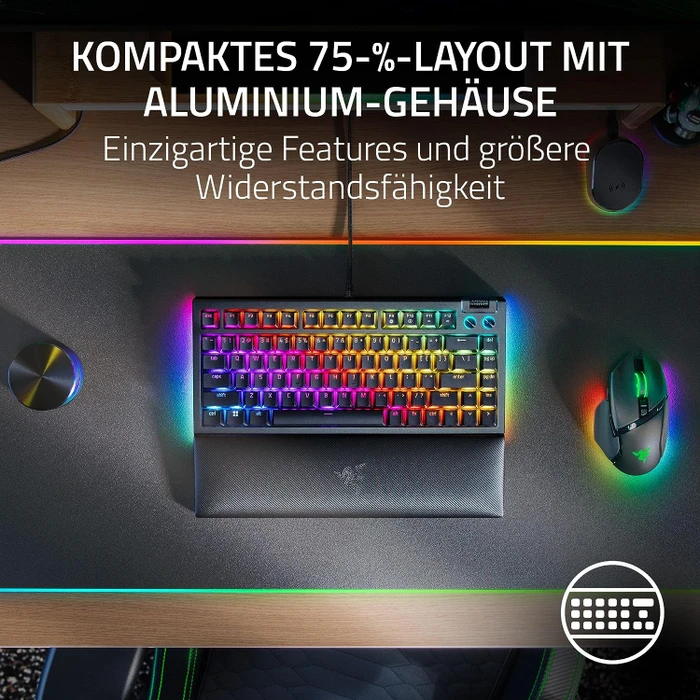Razer BlackWidow V4 75%, White, hot-swap, Razer ORANGE Tactile Gen-3, USB, US