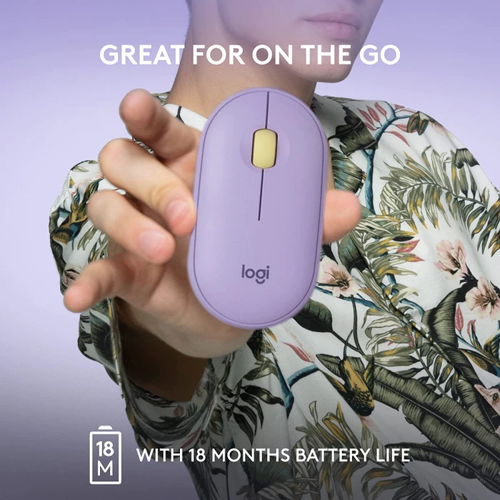 Logitech M350 Pebble Wireless Mouse Lavender Lemonade, USB/Bluetooth