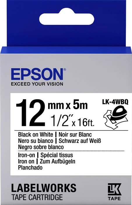 Epson LK-4WBQ Textil-Aufbügelband, 12mm, schwarz/weiß