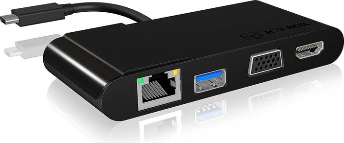 RaidSonic Icy Box IB-DK403-C USB 3.0 auf VGA/HDMI/Gb LAN Multiport Adapter, schwarz