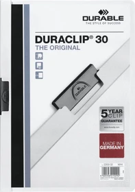 Durable Duraclip 30 Klemmmappe, A4, weiß/transparent, 25er-Pack
