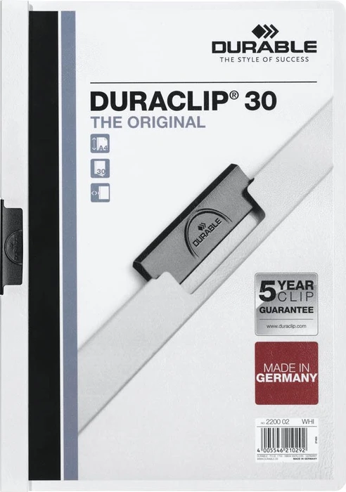 Durable Duraclip 30 Klemmmappe, A4, weiß/transparent, 25er-Pack