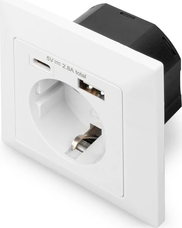 Digitus Sicherheits-Steckdose für Unterputzmontage mit 1x USB Type-C, 1x USB A