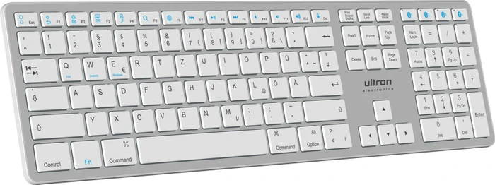 Ultron UMK-1 kabellose Tastatur für Mac, Windows und Android silber, Bluetooth, DE
