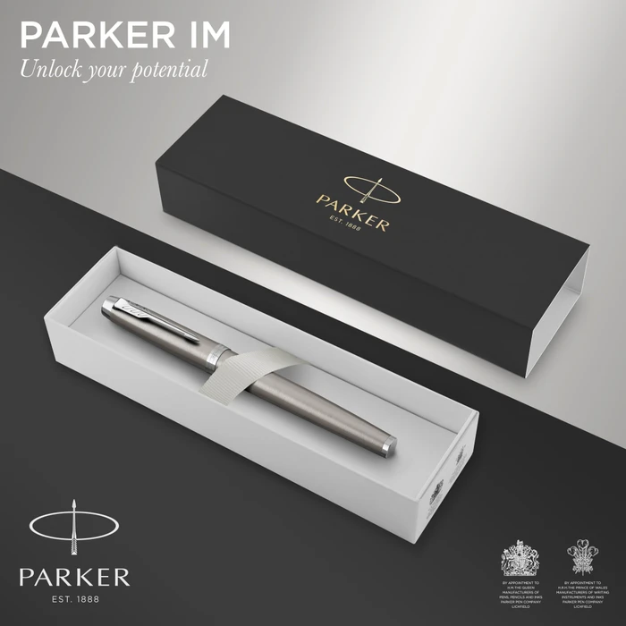 Parker IM stainless steel lacquer/chrome trim, rechte Hand, fein, Geschenkbox