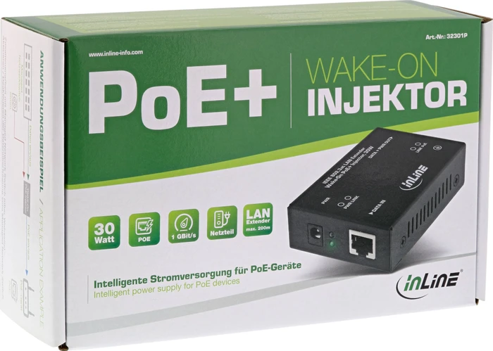 InLine Desktop Gigabit PoE-Injektor, 2x RJ-45, 30W PoE+