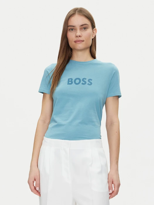 Hugo Boss Kontrast-Logo T-Shirt kurzarm bright blue (Damen)