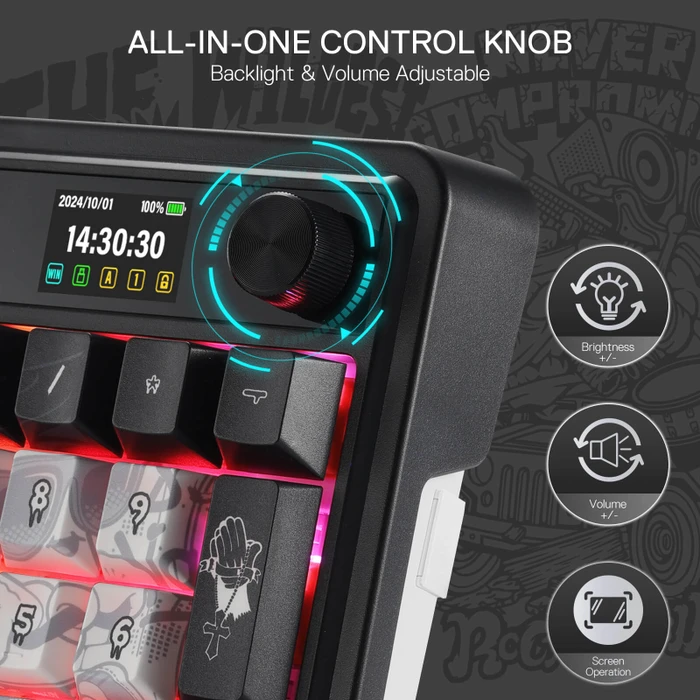 Redragon Artemis K719 Pro Wireless, Graffiti Edition, LEDs RGB, Hi-Fi Custom, USB/Bluetooth, US