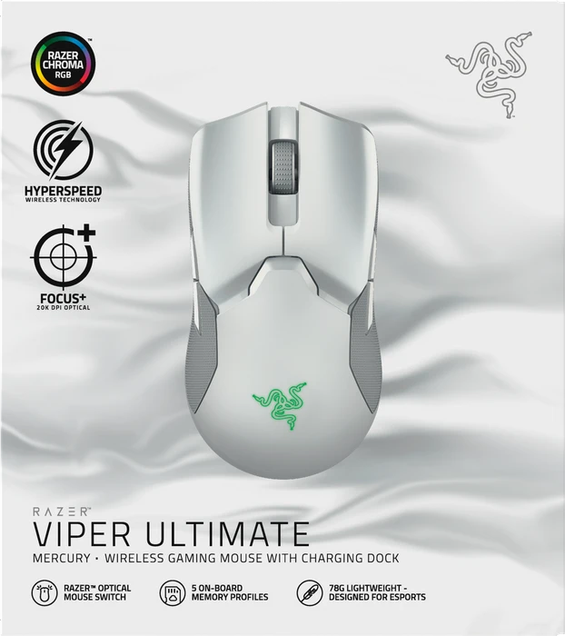 Razer Viper Ultimate mit Ladestation, Mercury White, USB