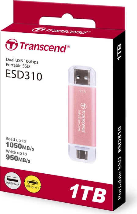 Transcend ESD310P 1TB Pink, USB-A + USB-C, USB 3.2 Gen 2×1