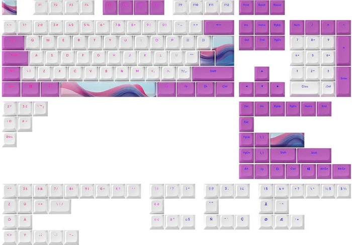 Dark Project Candy K Multilingual Keycaps, Kunststoff (PBT) Double-Shot, CSA-Profil, weiß/violett, 177 Tasten, ANSI & ISO
