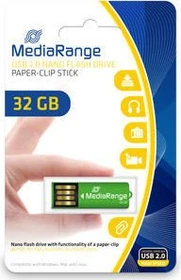 MediaRange USB Nano-Speicherstick mit Büroklammerfunktion 32GB grün, USB-A, USB 2.0