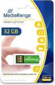 MediaRange USB Nano-Speicherstick mit Büroklammerfunktion 32GB grün, USB-A, USB 2.0